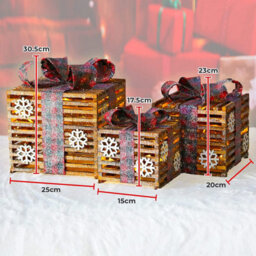 Netagon Set Of 3 Under Christmas Tree Festive Battery Operated Led Light Up Presents Gift Boxes- Red Glitter Tartan - thumbnail 6