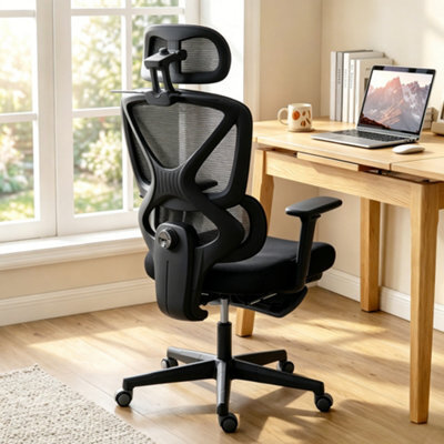 Homcom Executive Mesh Desk Chair With Footrest And 3D Armrests, Black - image 1