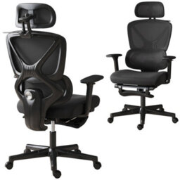 Homcom Executive Mesh Desk Chair With Footrest And 3D Armrests, Black - thumbnail 2
