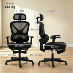 Homcom Executive Mesh Desk Chair With Footrest And 3D Armrests, Black - thumbnail 3