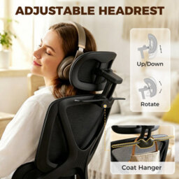 Homcom Executive Mesh Desk Chair With Footrest And 3D Armrests, Black - thumbnail 6