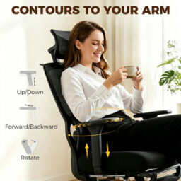 Homcom Executive Mesh Desk Chair With Footrest And 3D Armrests, Black - thumbnail 7