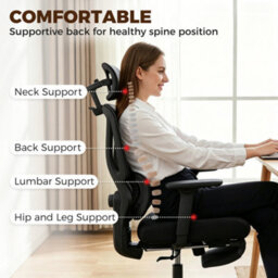 Homcom Executive Mesh Desk Chair With Footrest And 3D Armrests, Black - thumbnail 4