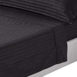Homescapes Black Egyptian Cotton Satin Stripe Flat Sheet 330 Tc, Single - thumbnail 1