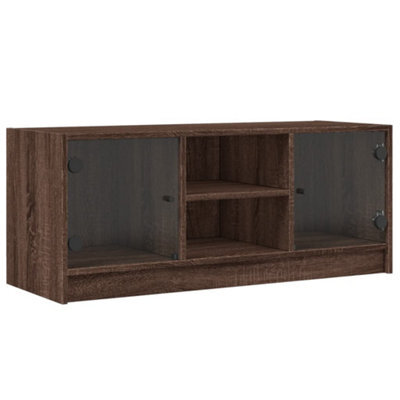 Berkfield Classic Tv Cabinet With Glass Doors Brown Oak 102X37X42 Cm