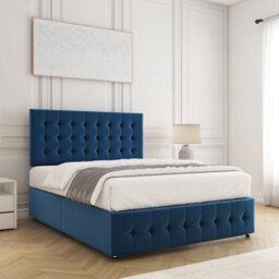Bsspoke Eva Divan Bed Set Blue Plush Velvet 24Inch Headboard & Footboard No Mattress No Drawers In Single Double King 4Ft 6Ft - thumbnail 3