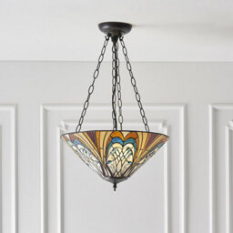 Luminosa Lighting Luminosa Hector 3 Light Medium Inverted Ceiling Pendant Bronze, Tiffany Glass, E27 - thumbnail 2