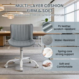Swivel Accent Chair Office Chair Pu Leather Computer Desk Chair With Adjustable Height - Grey/white - thumbnail 5