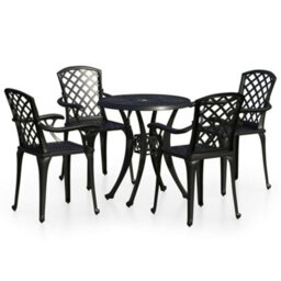 Berkfield 5 Piece Bistro Set Cast Aluminium Black - thumbnail 2