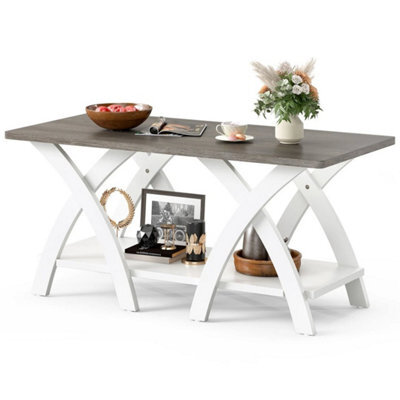 Farmhouse Wooden Accent Table With Storage Shelf Grey - image 1
