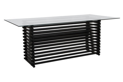 Orsina Matte Black Dining Table, Rectangle Clear Glass Top Dining Room Table, Stainless Steel Base Kitchen Table - image 1