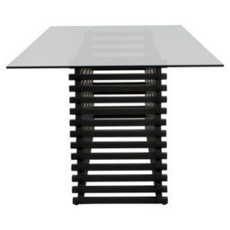 Orsina Matte Black Dining Table, Rectangle Clear Glass Top Dining Room Table, Stainless Steel Base Kitchen Table - thumbnail 3