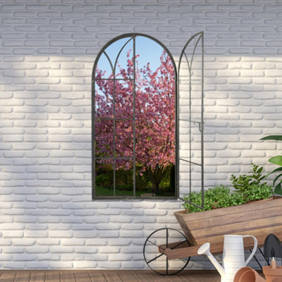 Mirroroutlet Summer View Metal Arch Shaped Opening Window Garden Mirror 160Cm X 85Cm - image 1
