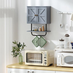 Costway Bathroom Wall Cabinet Wall-Mounted Medicine Cabinet With Towel Bar-Grey - thumbnail 7