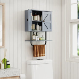 Costway Bathroom Wall Cabinet Wall-Mounted Medicine Cabinet With Towel Bar-Grey - thumbnail 1