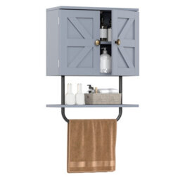 Costway Bathroom Wall Cabinet Wall-Mounted Medicine Cabinet With Towel Bar-Grey - thumbnail 6