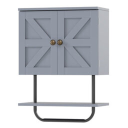 Costway Bathroom Wall Cabinet Wall-Mounted Medicine Cabinet With Towel Bar-Grey - thumbnail 5