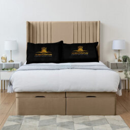 UKBEDFURNITURE Luxor Plush Beige End Opening Divan Ottoman Bed With 54 Inch Headboard & 10 Inch Orthopaedic Mattress - thumbnail 2