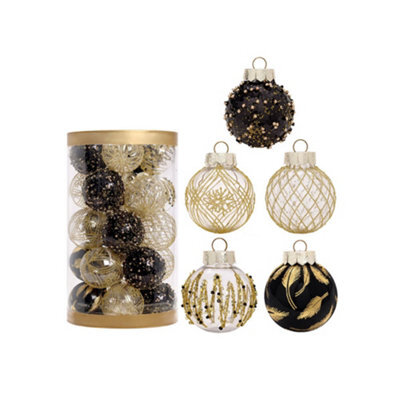 Living And Home 25Pcs Gold And Black Christmas Decoration Set Xmas Ornament Christmas Tree Baubles - image 1
