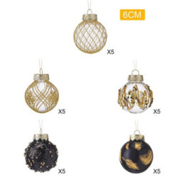 Living And Home 25Pcs Gold And Black Christmas Decoration Set Xmas Ornament Christmas Tree Baubles - thumbnail 6