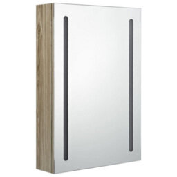 Berkfield Led Bathroom Mirror Cabinet Oak 50X13X70 Cm - thumbnail 3