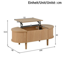 Abrihome Oval Adjustable Coffee Table With Storage, Vintage Style Living Room Table With Solid Wood Legs - thumbnail 2