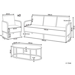 Wyld And Coco 3-Seater Garden Sofa Set, Black Aluminium Frame, Off-White Cushions With Coffee Table - thumbnail 4