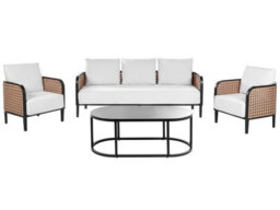 Wyld And Coco 3-Seater Garden Sofa Set, Black Aluminium Frame, Off-White Cushions With Coffee Table - thumbnail 3