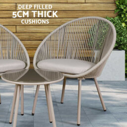 Dellonda Como 3 Piece Steel Bistro Set With Tempered Glass Top, Grey - Dg55 - thumbnail 3