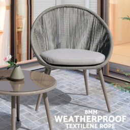Dellonda Como 3 Piece Steel Bistro Set With Tempered Glass Top, Grey - Dg55 - thumbnail 4