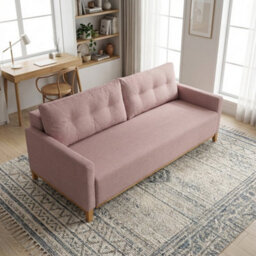 Ariel Upholstered Sofa Bed With Storage Foam Wavy Springs Wooden Frame Loose Cushions 213X101X91 Cm Pink - thumbnail 2