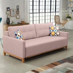 Ariel Upholstered Sofa Bed With Storage Foam Wavy Springs Wooden Frame Loose Cushions 213X101X91 Cm Pink - thumbnail 1