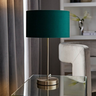 Valuelights Charles Brushed Chrome Table Lamp With Green Velvet Shade - image 1
