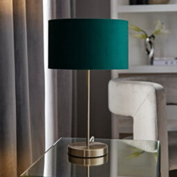 Valuelights Charles Brushed Chrome Table Lamp With Green Velvet Shade