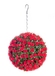 Best Artificial 23Cm English Red Rose Hanging Basket Flower Topiary Ball - Suitable For Outdoor Use - Weather & Fade Resistant