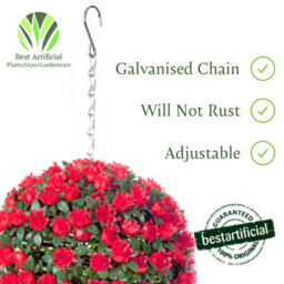 Best Artificial 23Cm Red Rose Hanging Basket Flower Topiary Ball - Suitable For Outdoor Use - Weather & Fade Resistant - thumbnail 3