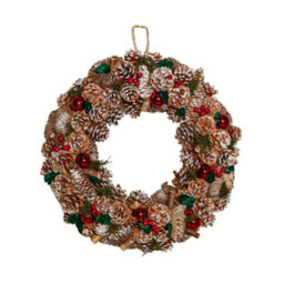 Samuel Alexander 50Cm Hanging Christmas Yulefest Wreath With Red Baubles & Snow Tipped Pine Cones - thumbnail 9