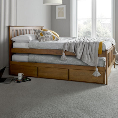 Malvern Oak Finish 3 Drawer Double Wooden Storage Bed With Trundle Underbed - image 1