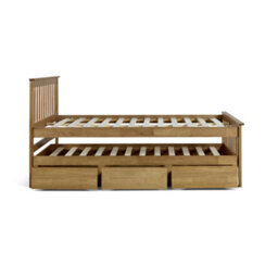 Malvern Oak Finish 3 Drawer Double Wooden Storage Bed With Trundle Underbed - thumbnail 9