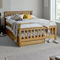 Malvern Oak Finish 3 Drawer Double Wooden Storage Bed With Trundle Underbed - thumbnail 3