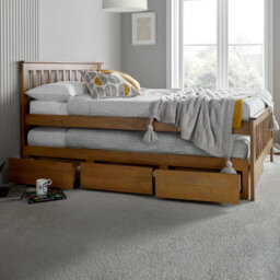 Malvern Oak Finish 3 Drawer Double Wooden Storage Bed With Trundle Underbed - thumbnail 2