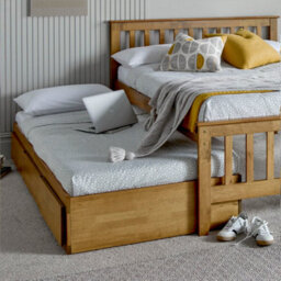 Malvern Oak Finish 3 Drawer Double Wooden Storage Bed With Trundle Underbed - thumbnail 4