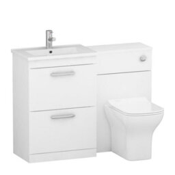 Royal Bathrooms Turin 1100mm Gloss White 2-Drawers Minimalist Basin With Qubix Back To Wall Toilet Pack