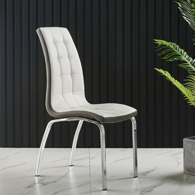 Furnizone UK Set Of 2 Dining Chairs - Vienna Modern Dining Chairs - White Faux Leather Chrome Legs Dining Chairs - Kitchen Dining Room Chairs - image 1
