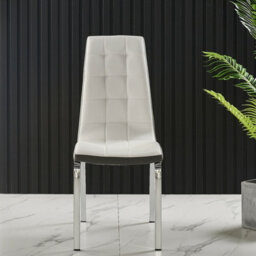 Furnizone UK Set Of 2 Dining Chairs - Vienna Modern Dining Chairs - White Faux Leather Chrome Legs Dining Chairs - Kitchen Dining Room Chairs - thumbnail 2