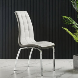 Furnizone UK Set Of 2 Dining Chairs - Vienna Modern Dining Chairs - White Faux Leather Chrome Legs Dining Chairs - Kitchen Dining Room Chairs - thumbnail 1