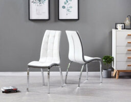 Furnizone UK Set Of 2 Dining Chairs - Vienna Modern Dining Chairs - White Faux Leather Chrome Legs Dining Chairs - Kitchen Dining Room Chairs - thumbnail 5