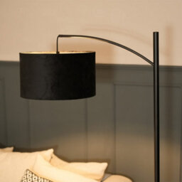 Valuelights Preto Black Metal Curve Stem Living Room Floor Lamp With A Black Velvet Shade - thumbnail 5
