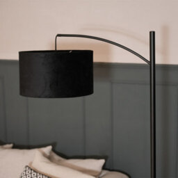 Valuelights Preto Black Metal Curve Stem Living Room Floor Lamp With A Black Velvet Shade - thumbnail 3