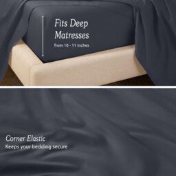 Oxford Homeware Charcoal Plain Dyed Fitted Sheet 25Cm Extra Deep Pocket Soft Easy Care Bedding Sheet (W)152Cmx(L)200Cm (King) - thumbnail 4